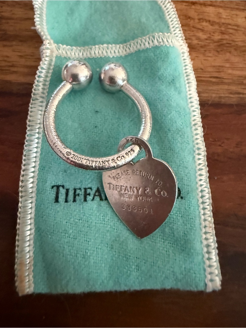 Tiffany & Co. Silver Heart Tag Keyring with Signature Blue Pouch
